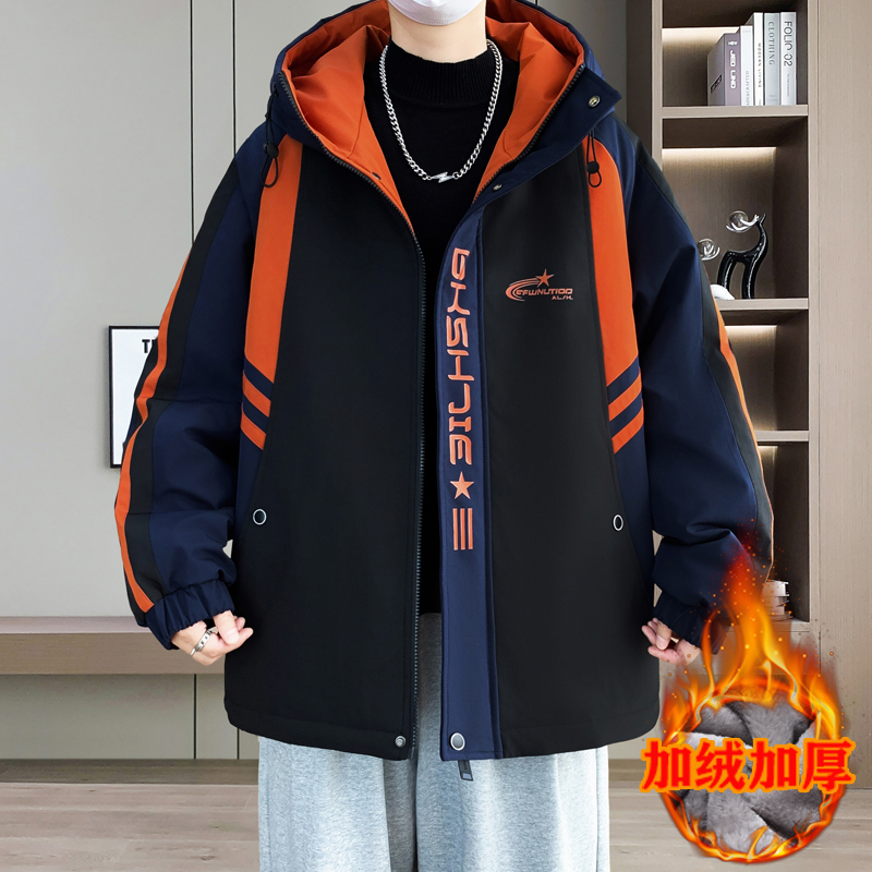 冬季加绒加厚夹克大童16宽松棉衣