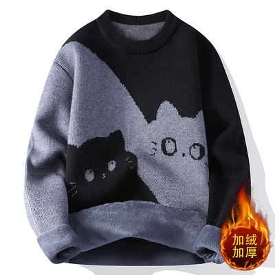 冬季潮流宽松半高领毛衣男针织衫