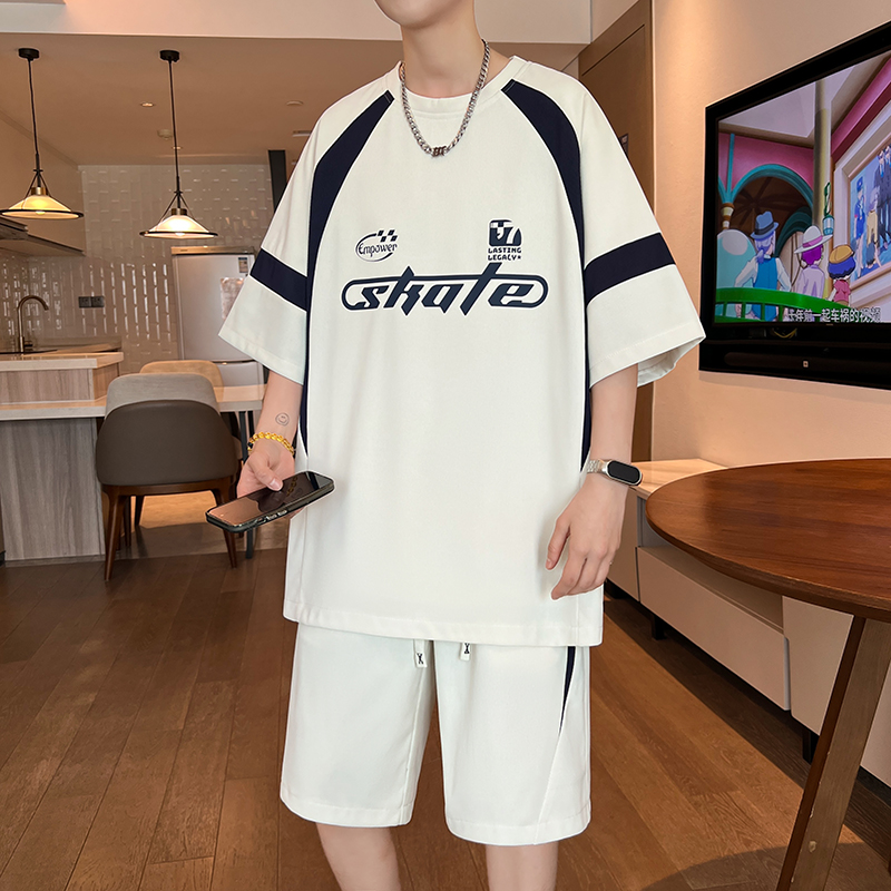 夏季13潮流宽松短袖T恤套装男孩12-15岁青少年帅气14初中学生体恤