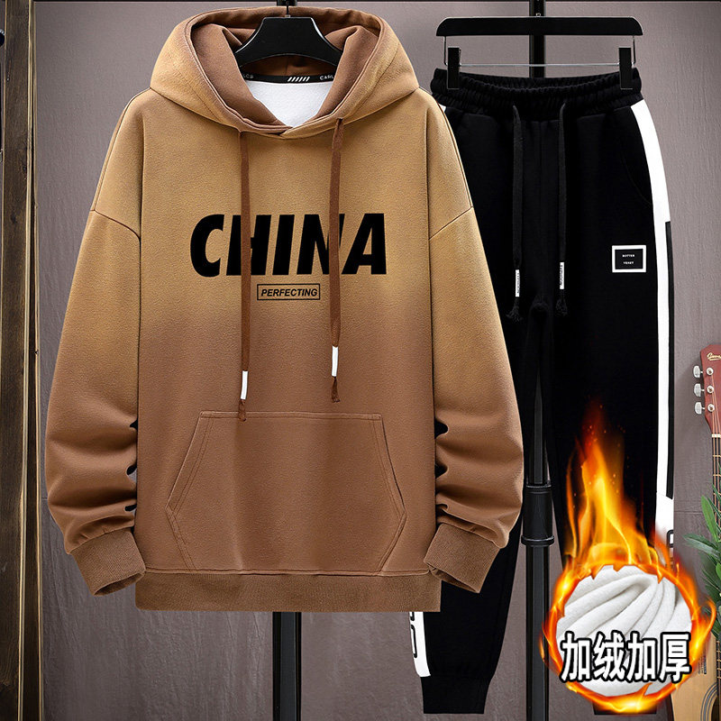 冬季13青少年卫衣12岁男孩初中学生14加绒加厚15大童长袖T恤套装