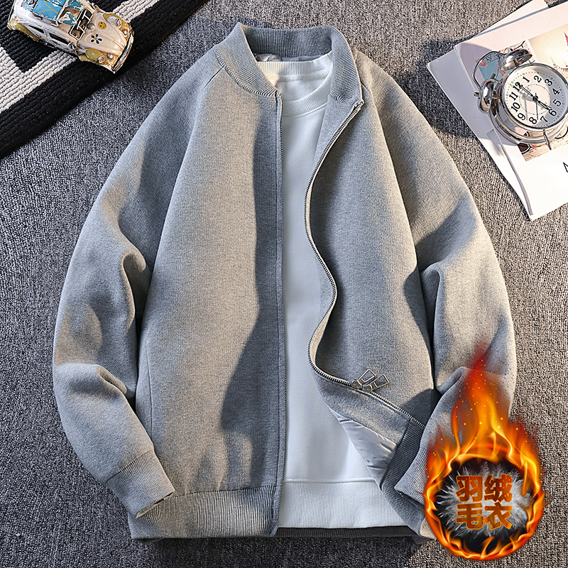 13冬季青少年毛衣开衫男孩14岁初中学生大童16保暖羽绒服针织外套