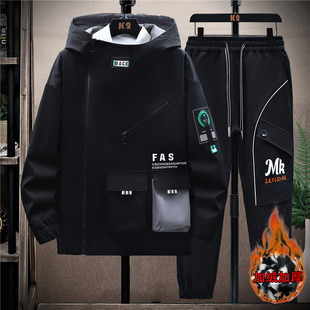 冬季13加绒加厚夹克套装男孩12岁15初高中学生14大童潮流棉衣外套