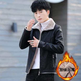 13青少年冬季 潮流帅气皮夹克15岁学生14男孩大童加绒加厚皮衣棉衣