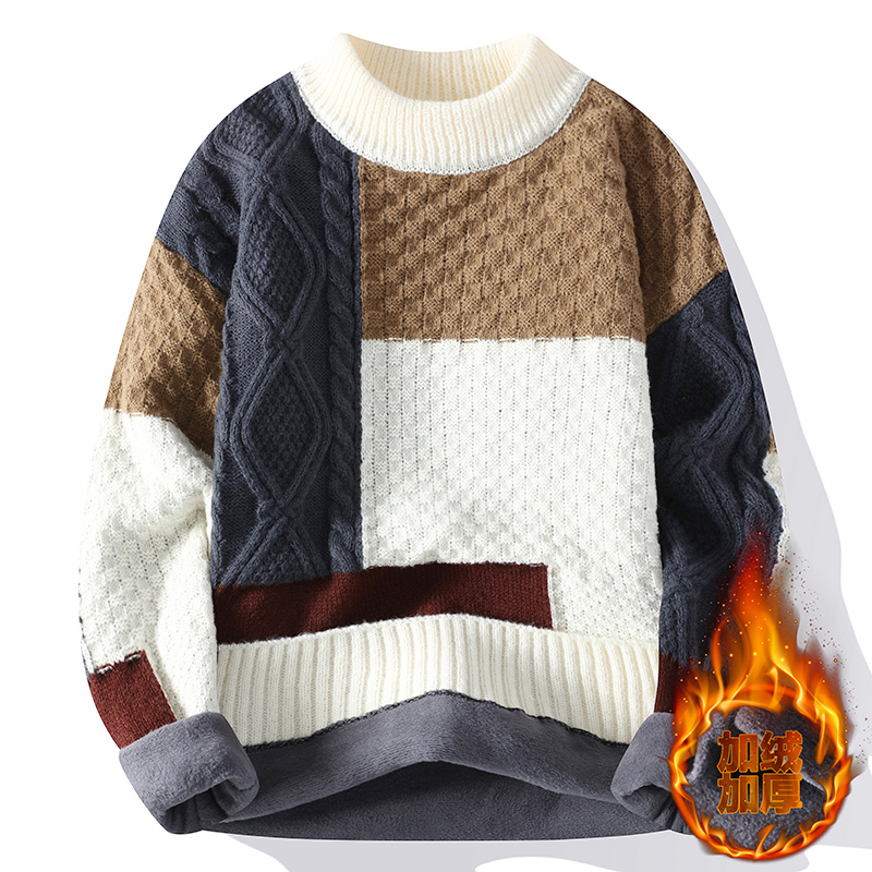 青少年冬季加绒加厚半高领毛衣12男孩13中学生14岁大童16针织线衣