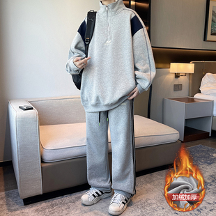 13青少年冬季加绒加厚卫衣男孩12-15岁初中学生14大童长袖t恤套装