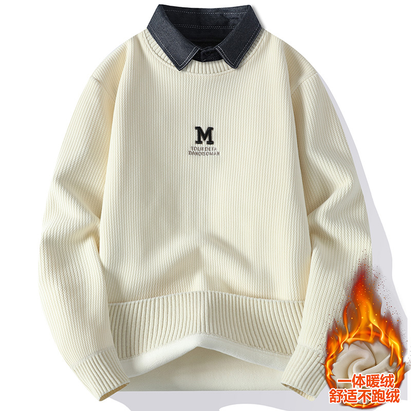 冬季潮流衬衫领卫衣男孩13初中学生14岁青少年15大童加绒加厚上衣