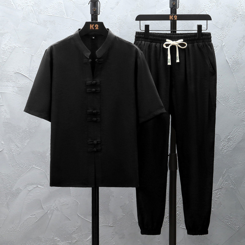 初中学生短袖t恤12-15岁男孩帅气夏装14大童中国风半截袖体恤套装