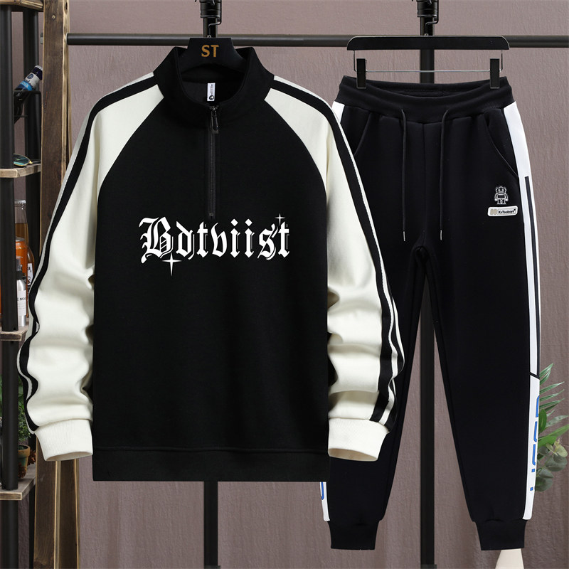 春季半高领卫衣套装13岁男孩学生14潮流15青少年大童纯棉长袖T恤