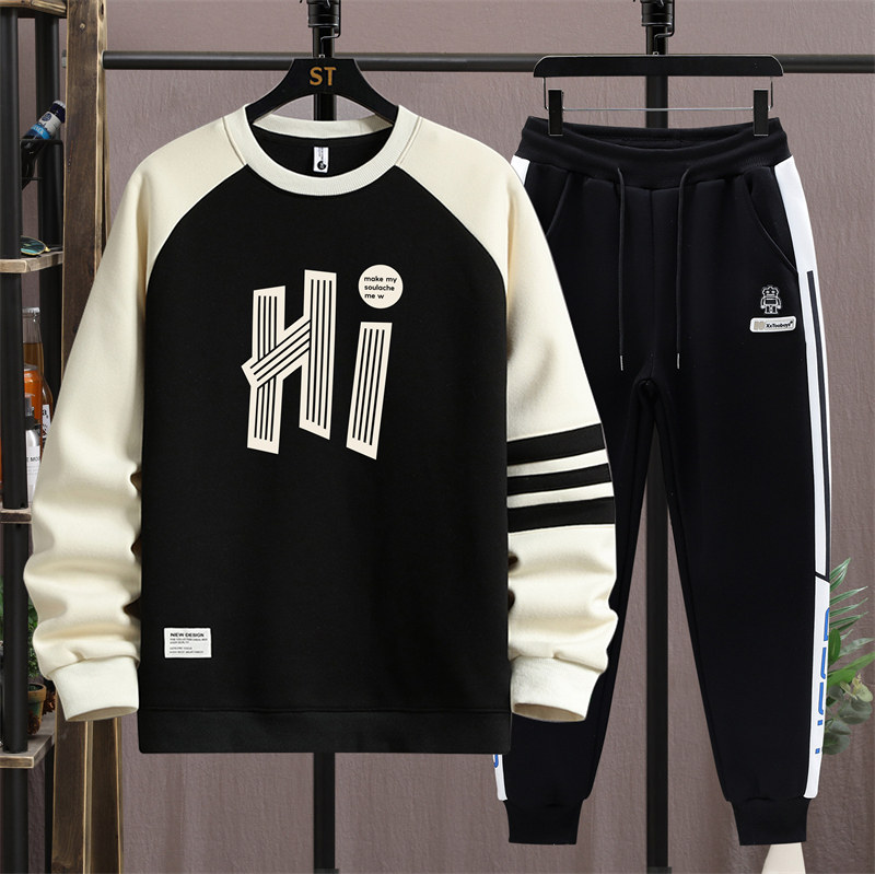 春秋季纯棉卫衣12岁男孩中学生14长袖t恤套装15青少年大童打底衫