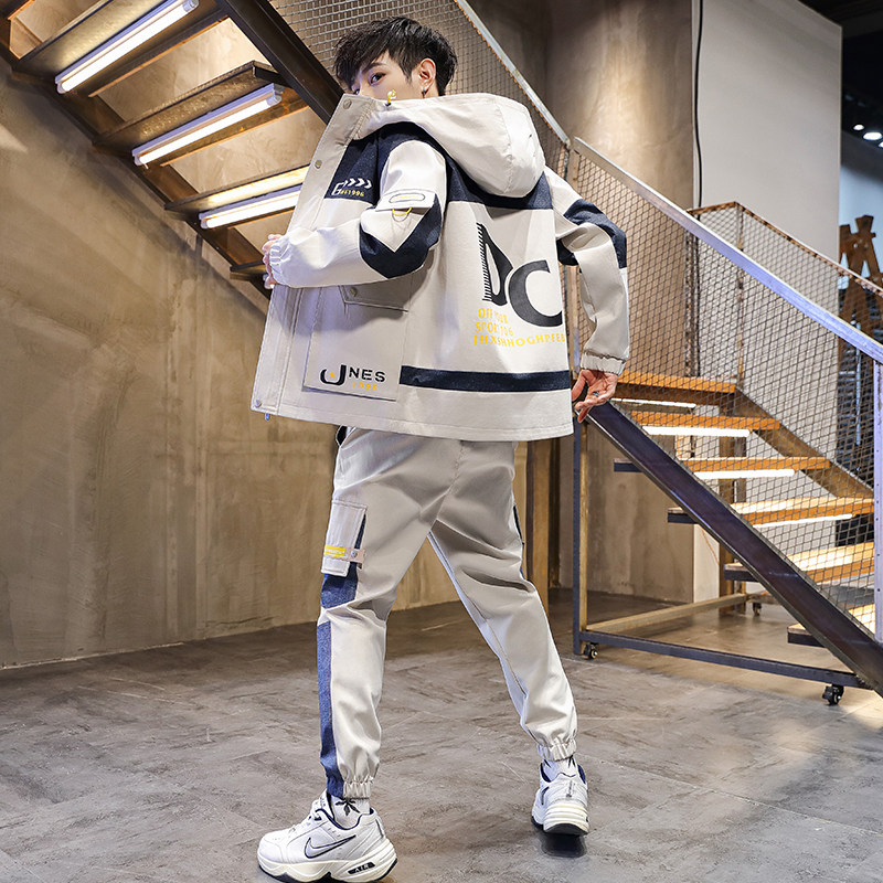 春季潮流宽松外套男孩13初高中学生14帅气15岁青少年大童夹克套装