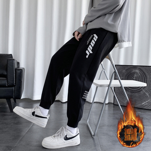 冬季12岁大童男孩纯棉加绒加厚休闲裤15青少年16高中学生运动卫裤