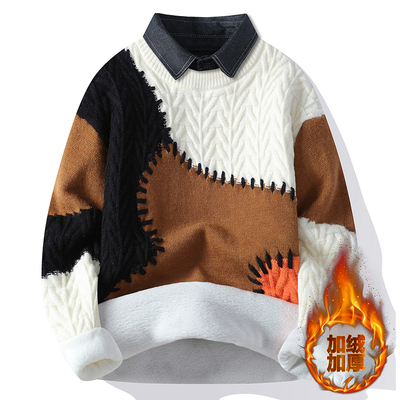 冬季加绒加厚衬衫领毛衣12针织衫