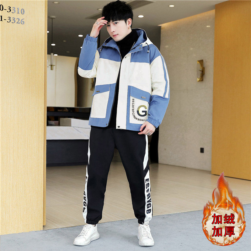 冬季13青少年加绒加厚棉衣外套15岁初中学生大童潮流帅气夹克套装