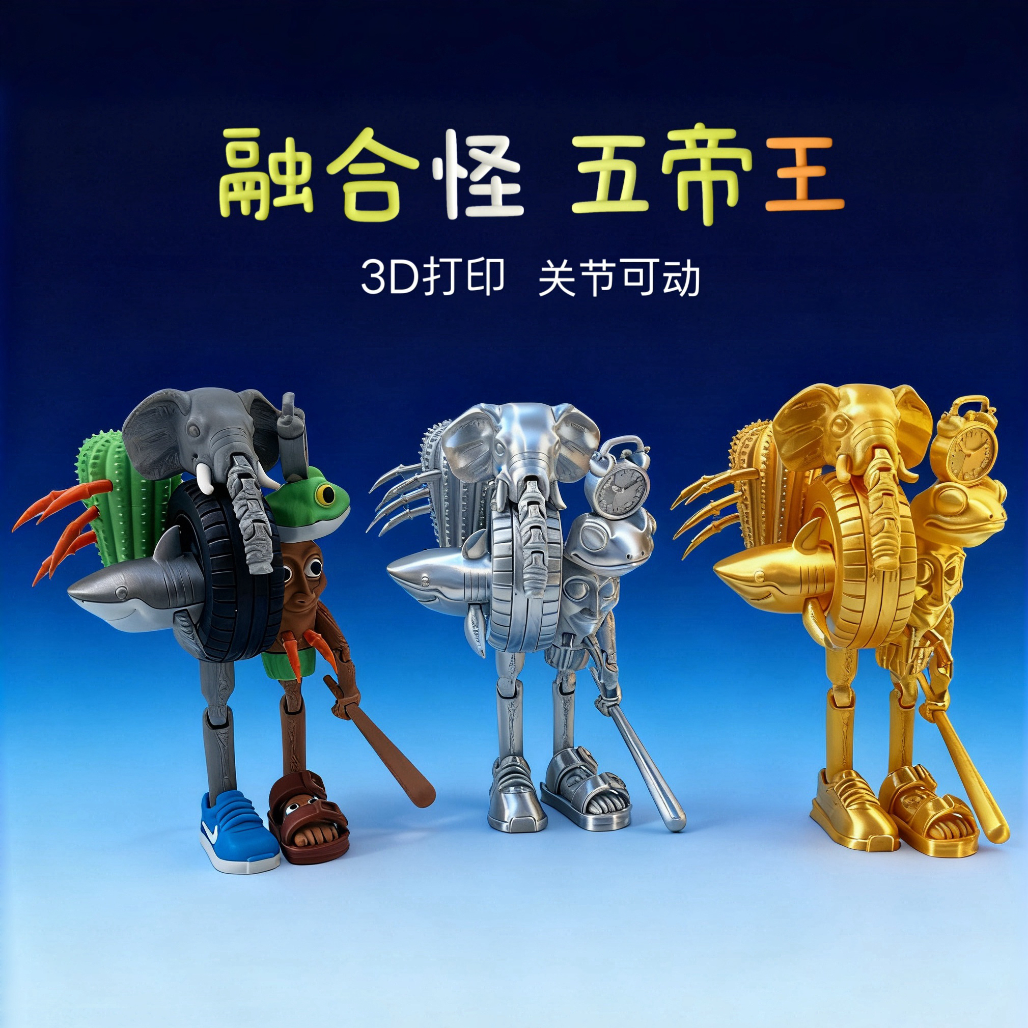 外国山海经玩具美国AI系列神兽融合怪黄金版五帝王3d打印模型手办