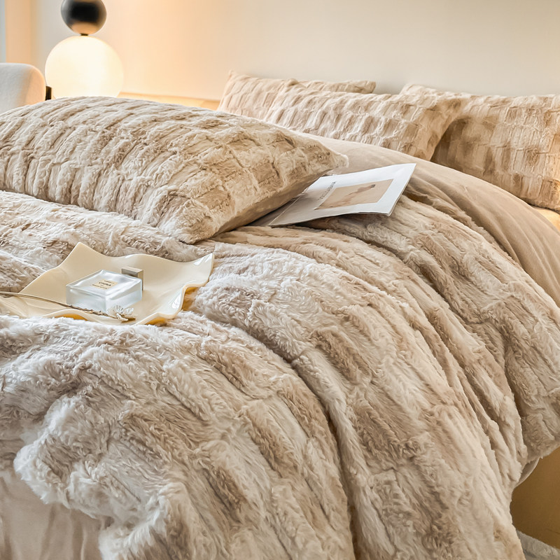 高端轻奢加厚兔毛绒床上四件套冬季牛奶绒被套床单宿舍保暖三件套