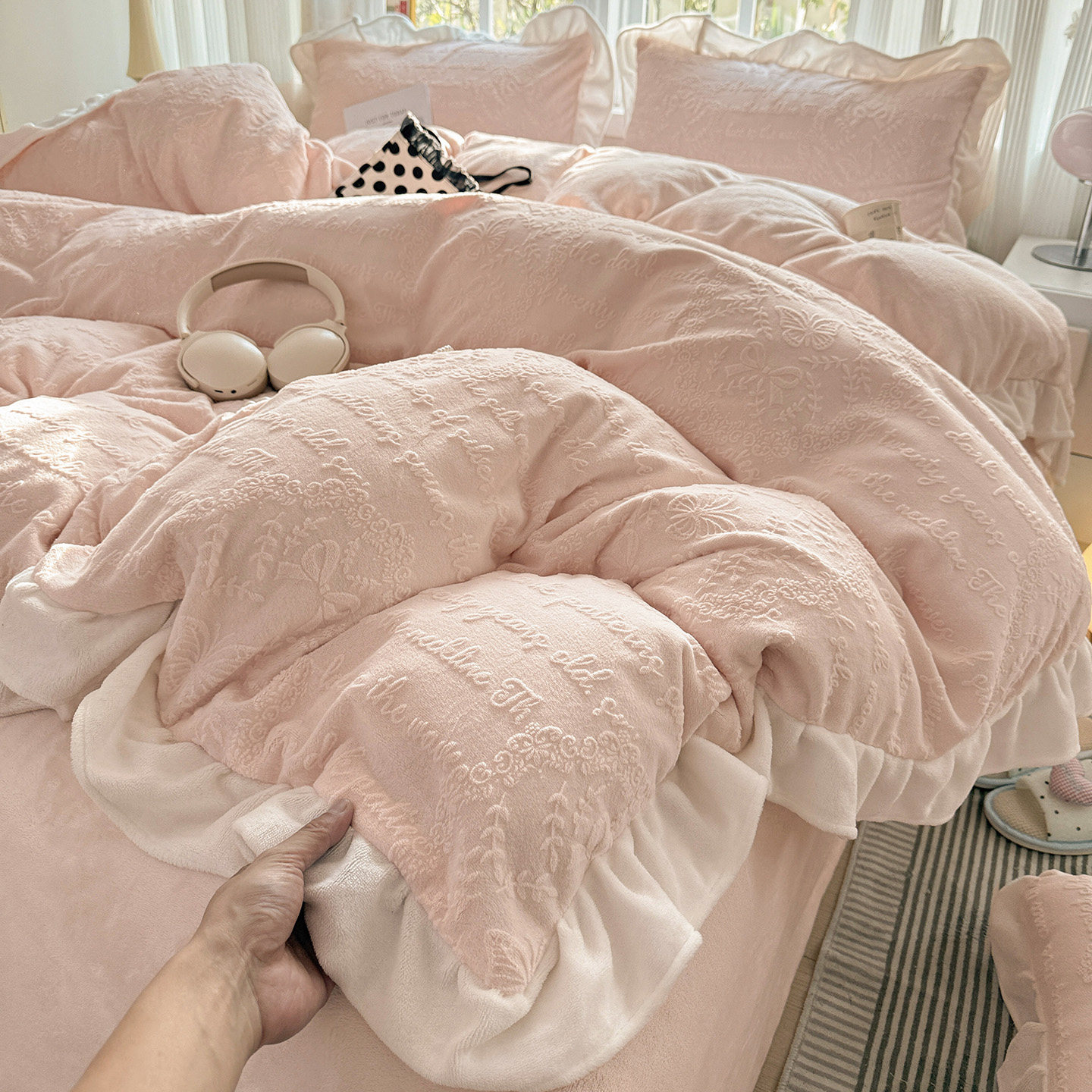 法式公主风冬季加厚牛奶绒四件套花边珊瑚绒被套床单笠保暖绒套件,床上用品,床品套件/四件套/多件套,淘宝优惠券,粉丝福利购,淘宝优惠卷