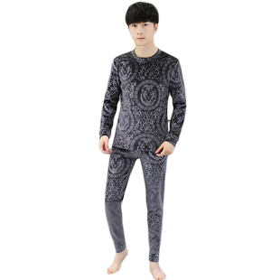 男士双面绒保暖内衣秋冬季加绒加厚套装青年金丝绒打底衫秋衣秋裤