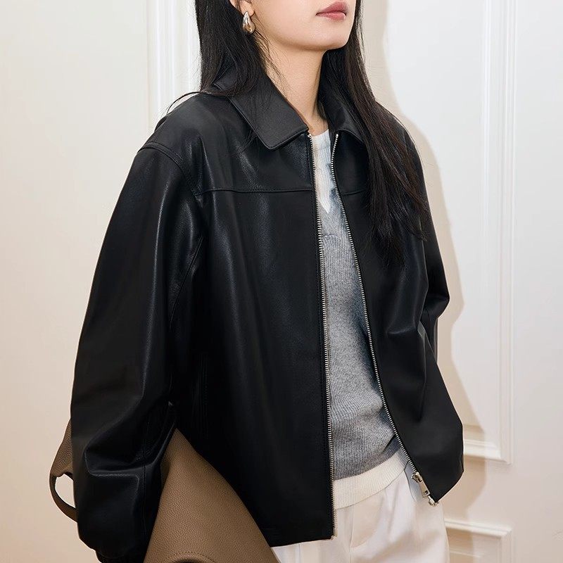 真皮皮衣女2025秋冬新款宽松休闲短款上衣绵羊皮时尚百搭夹克外套