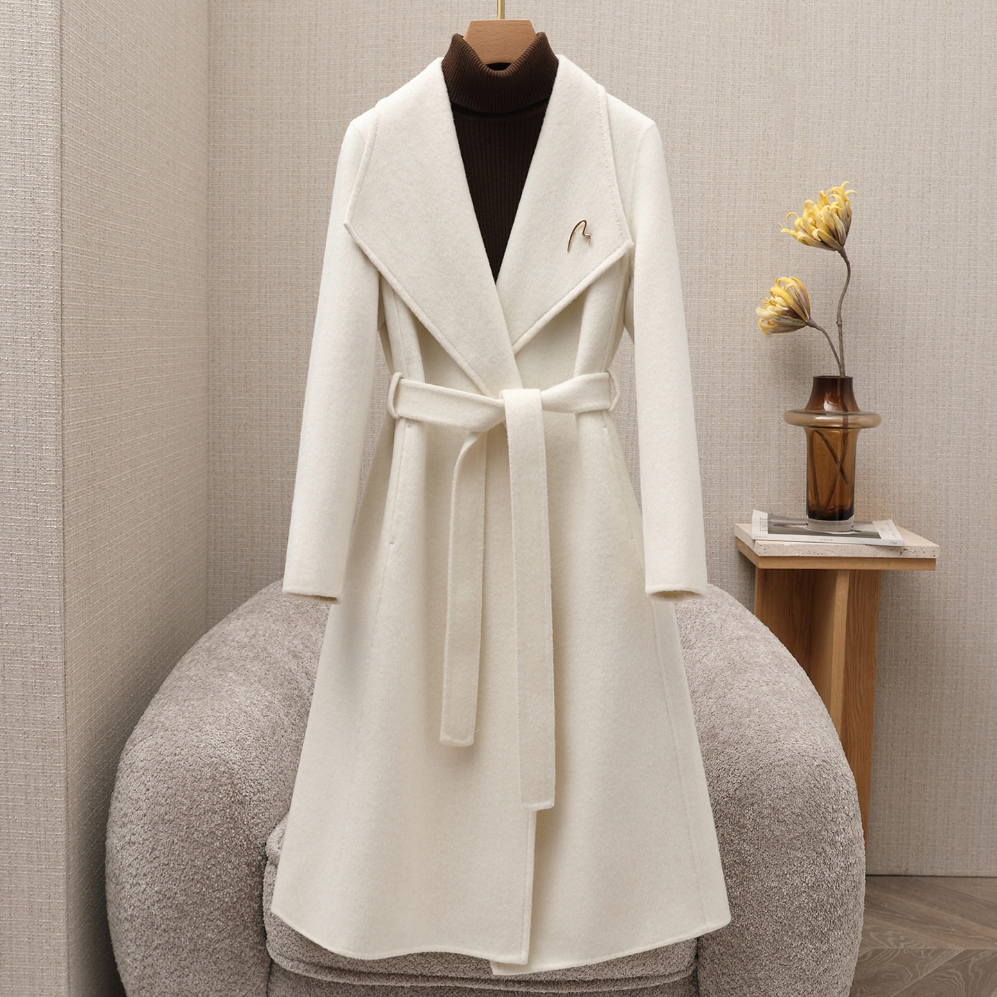 双面羊绒大衣女中长款过膝2026秋冬新款修身收腰高级感毛呢外套女