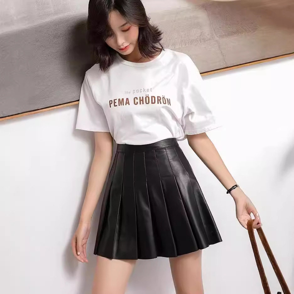 真皮百褶裙绵羊皮新款韩版半身裙短裙女通勤百褶显瘦女百搭