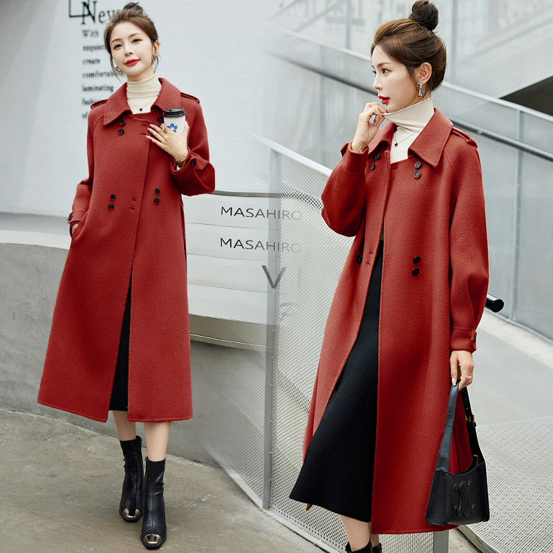 2023秋冬新款气质百搭专柜品质高端羊毛中长风衣款羊绒双面呢大衣