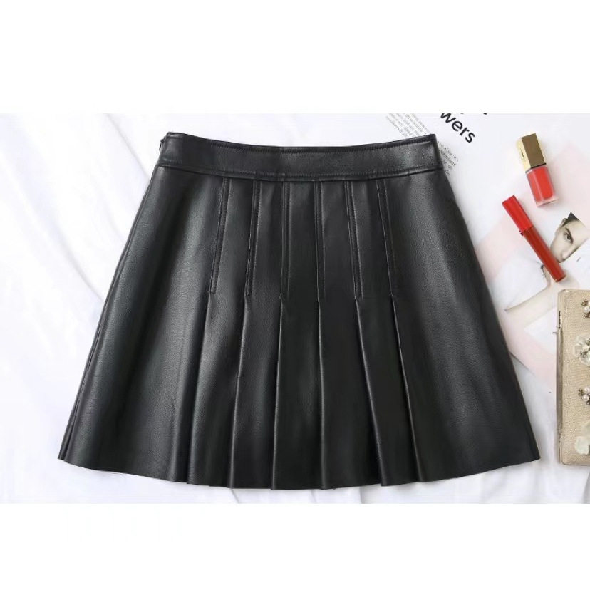 小羊皮半身裙女秋冬高腰显瘦包臀a字百褶短裙子真皮绵羊皮裙韩版
