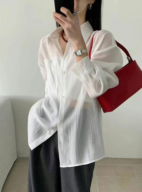 25春夏天丝莱赛尔系带衬衫不易皱微透防晒衣休闲宽松小开衫25173