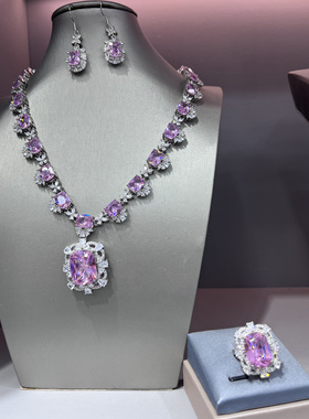 奢华高级感闪耀新娘粉项链耳环简约仙套装婚纱礼服配饰晚宴首饰