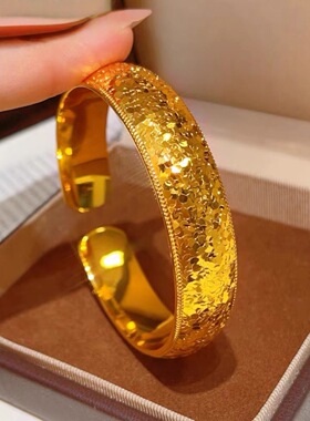 金店新款爆款宽面碎冰爆闪手镯高级开口纸醉金迷实心镯子女友礼物