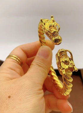 【金店同款】新款龙头霸气双龙戏珠手镯龙头手镯男女礼中国风龙凤