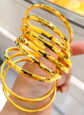 新款沙金手镯女细款波光粼粼蹦迪金手镯子实心手环送女友礼物