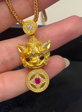 镶钻招财貔貅眼睛可转动项链女立体錾刻转运聚财
