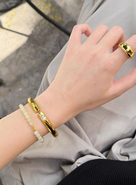 金店同款沙金亮面点钻泥鳅背手镯素圈开口镯子百搭时尚手镯新款
