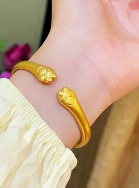 越南沙金猫爪手镯不掉色女古法开口实心磨砂网红高级感手镯送女友