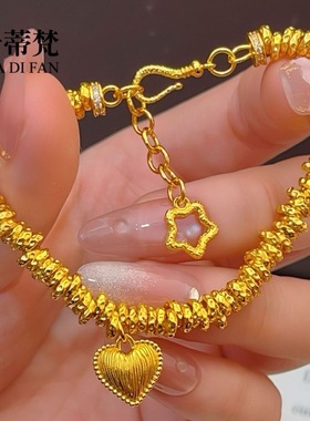 金店同款沙金拉丝爱心盘缠手链女2025新款镂空五角星盘缠手串沙金