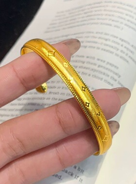 新中式国潮风拉丝四芒星开口手镯精致高级感素圈实心镯子女款