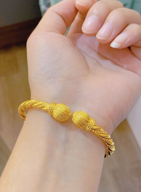 高级感南非锡金新款手镯南瓜头麻花实心开口手镯可调节送礼物