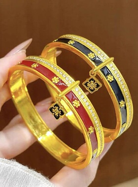 赵露思同款仿珐琅万相宝相花手链 复古轻奢高级感鎏彩四叶花手饰