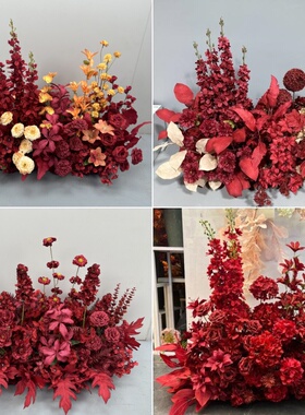 婚庆红色地排花仿真花婚礼现场布置装饰路引假花交车仪式拍照道具