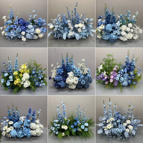 蓝色地排花芦荀草花排婚礼堂