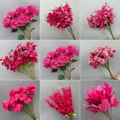 婚礼玫红色系单支花材吊顶插花