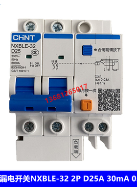 正泰漏电开关 漏电保护器NXBLE-32 2P D25 30mA 0.1S D型漏电开关