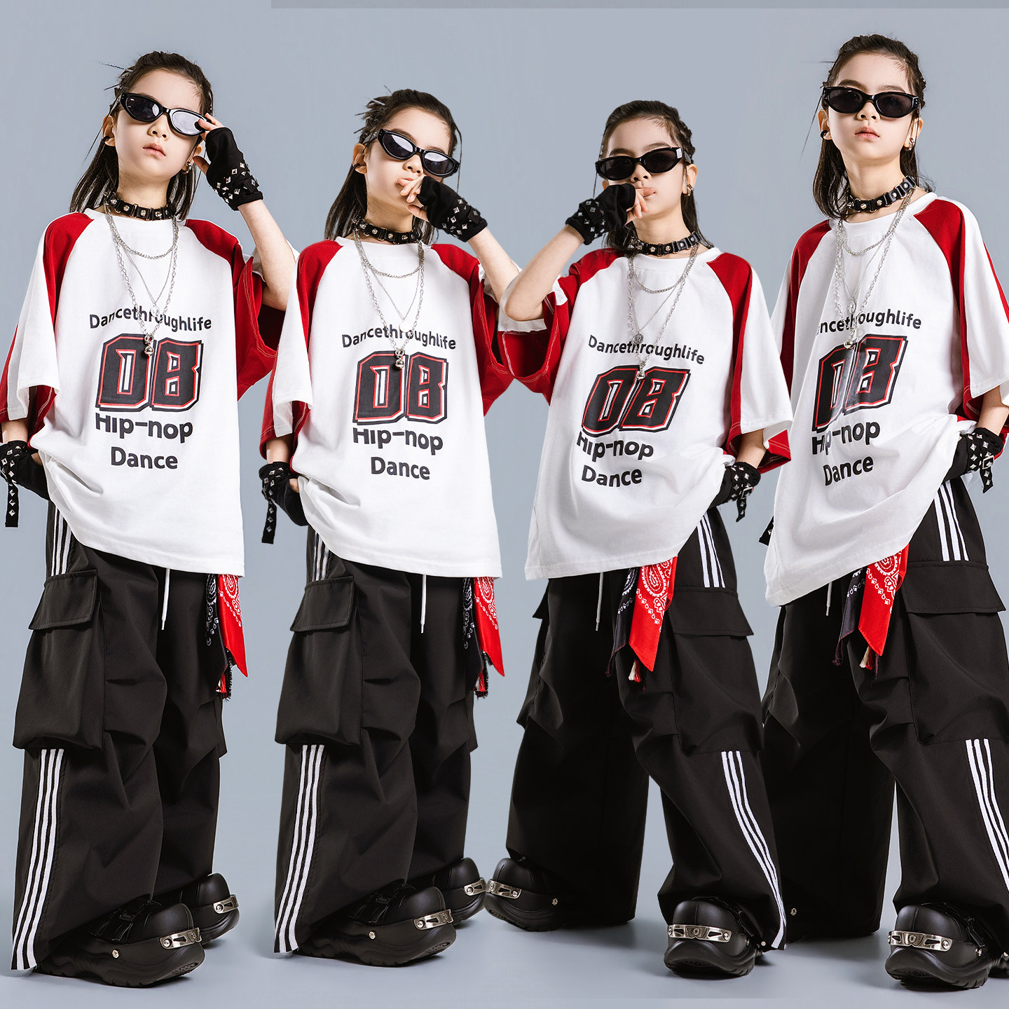 儿童街舞嘻哈演出服幼儿hiphop童装炸街潮牌工装裤爵士舞表演服装
