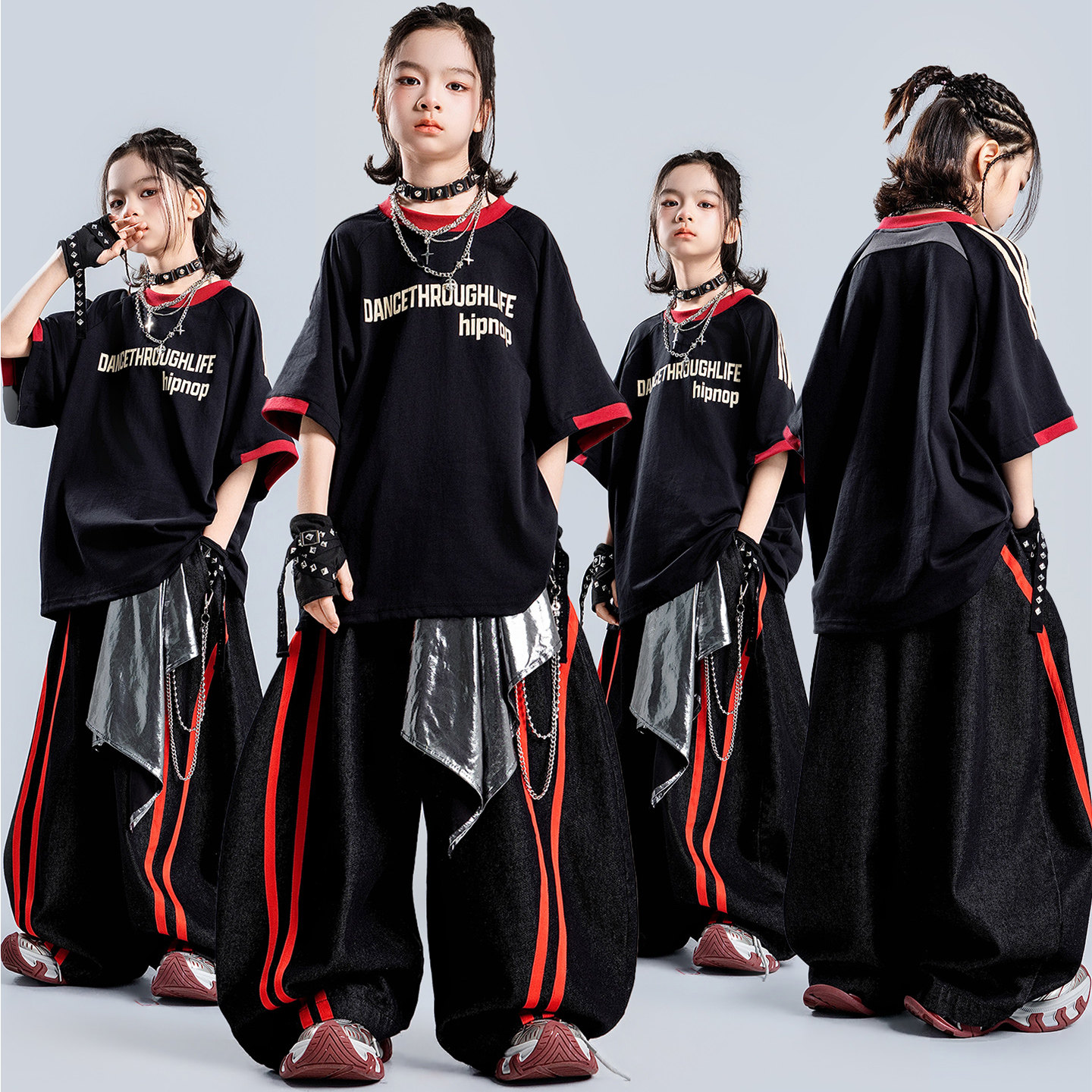 儿童街舞潮服嘻哈架子鼓套装幼儿hiphop女童美式炸街爵士舞演出服