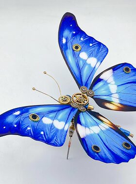 蓝闪蝶蓝色机械蝴蝶diy手工玩具拼装金属模型3d立体拼图