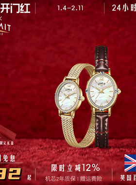 LIMIT棕色手表女轻奢小众文艺复古小棕表贝母椭圆皮带气质礼物