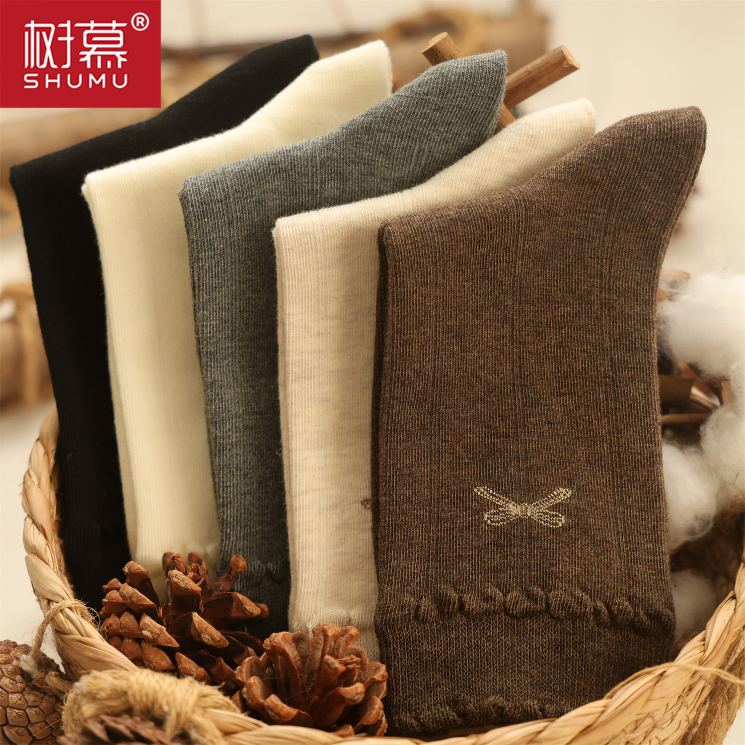 秋冬堆堆袜 韩式风蝴蝶结女中筒袜精梳棉舒适透气棉质袜子一体机
