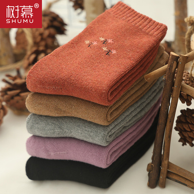 纯棉中筒加绒冬天袜子树慕保暖