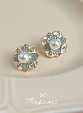 国潮气质文艺复古新中式纹样蓝色滴油几何新款耳钉工厂耳饰供应链