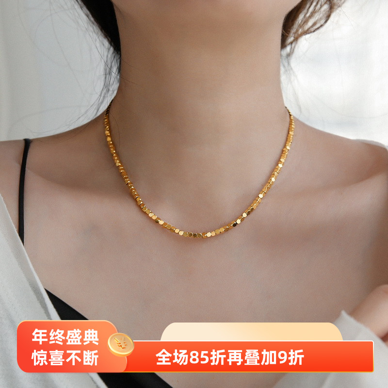 洗澡不用摘金店同款~不掉色高级感轻奢镀18K金碎银子项链女锁骨链